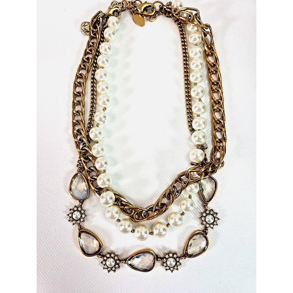 11" Chicos Multi-Strands Necklace Gold Pearl Vintage Women Party Gift Jewelry